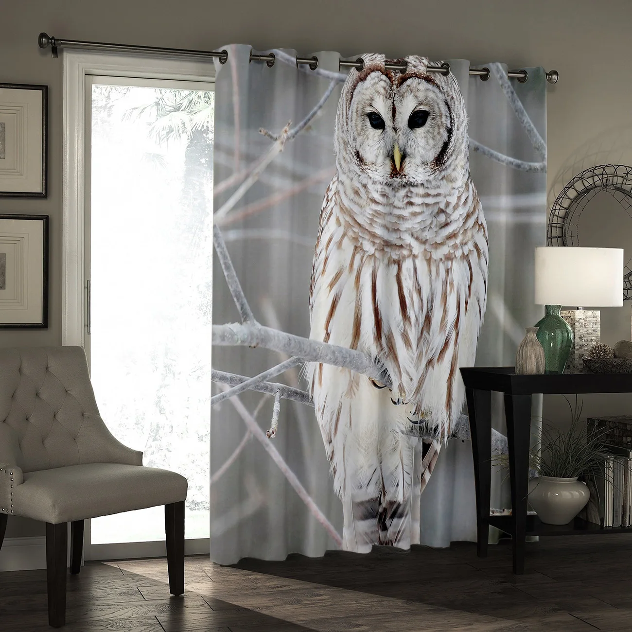 Зимняя сова, стоящая на ветках, серая оконная занавеска s, темные занавески для спальни, кухни, внутренняя декоративная ткань, окно Swag