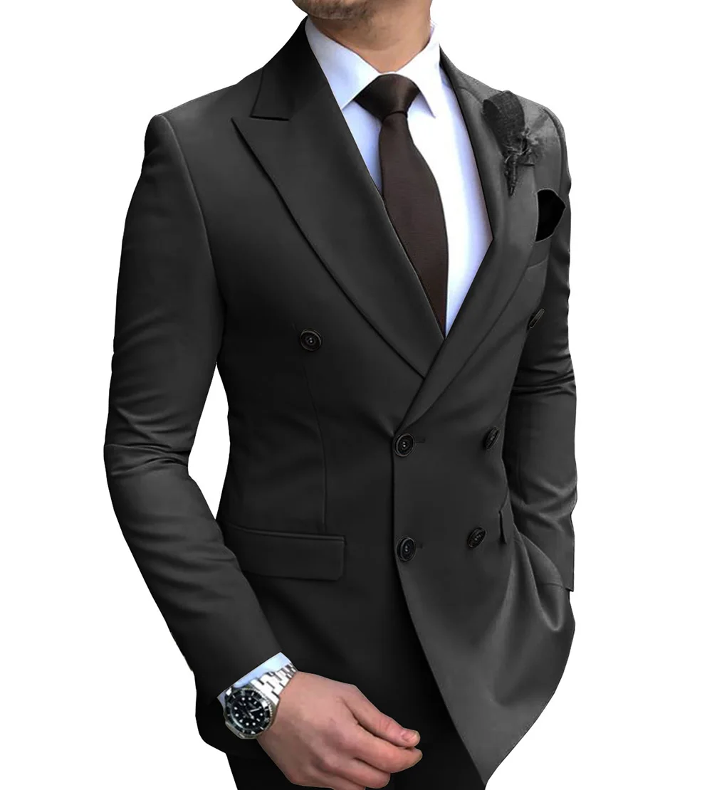 Mens Double-Breasted Suit Jacket Slim Fit Casual Peak Lapel Blazer Jacket for Weeding Groomman Prom Business (Only Blazer)