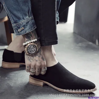 

Slip-On Concise Low Chelsea Boots Men Dress Ankle Fashion Pointed Toe Sewing Martin Boots Concise Solid Winter Motorcycle Shoes