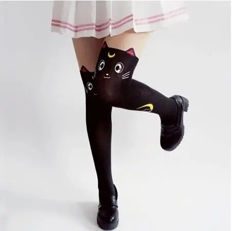 Аниме Sailor Moon Cosplay calcetines disfraz mujer Luna gato pantimedias de seda mallas medias negro blanco lindo ves|Колготки| |