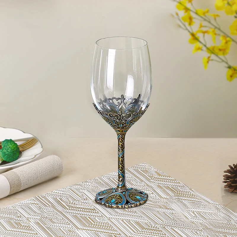 European enamel red wine glass cup Gold Retro goblet Lead-free crystal cups  champagne glasses Wedding Gift With Gift Box