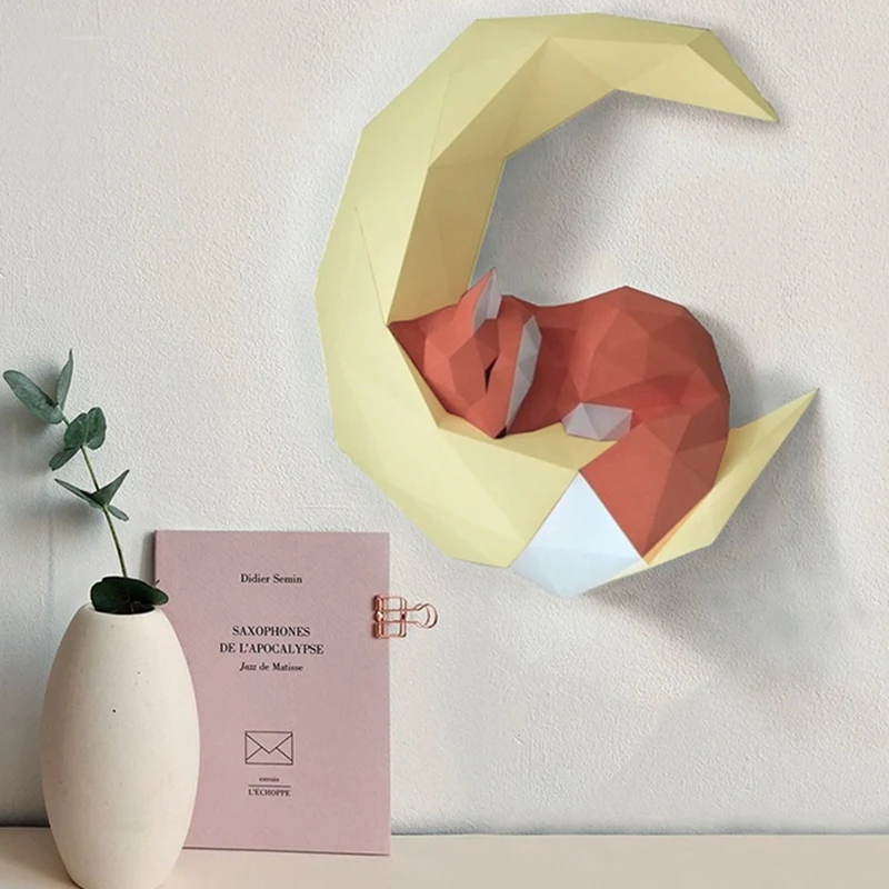 INS DIY Скандинавское 3D украшение на стену с изображением лисы и Луны, подвесные детали, простая бумага для гостиной, художественная фотография, украшение для детской комнаты