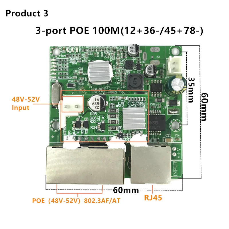 벅 POE 모듈 스위치 보드 1/802 af/AT 포트 전원 공급 장치 30w ip 카메라 용 nvr ip 전화 3/4100M 스위치 PD 분리 벅 12v
