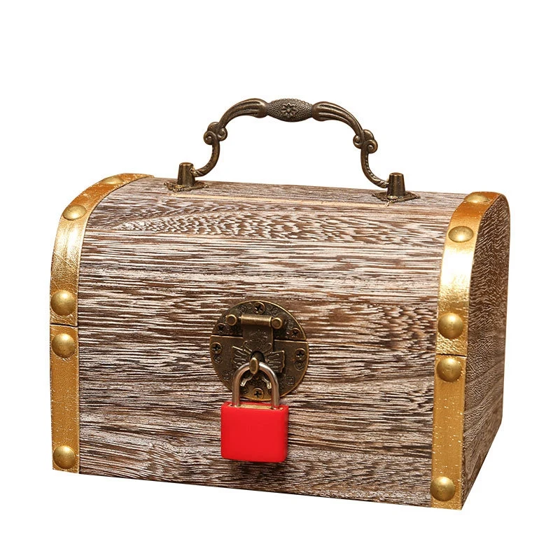 Retro Piggy Bank Wooden Manual Password Copper Lock Children Coin Box Large Capacity Banknotes and Coins Safe Money L | Украшения и