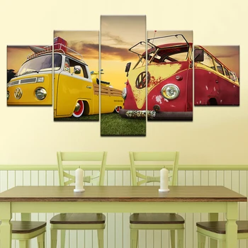 

Artwork Modern Home Wall Art Decor Framed Picture HD Prints 5 Pieces Classic Retro Bus Car Truck Painting On Canvas Poster Mural