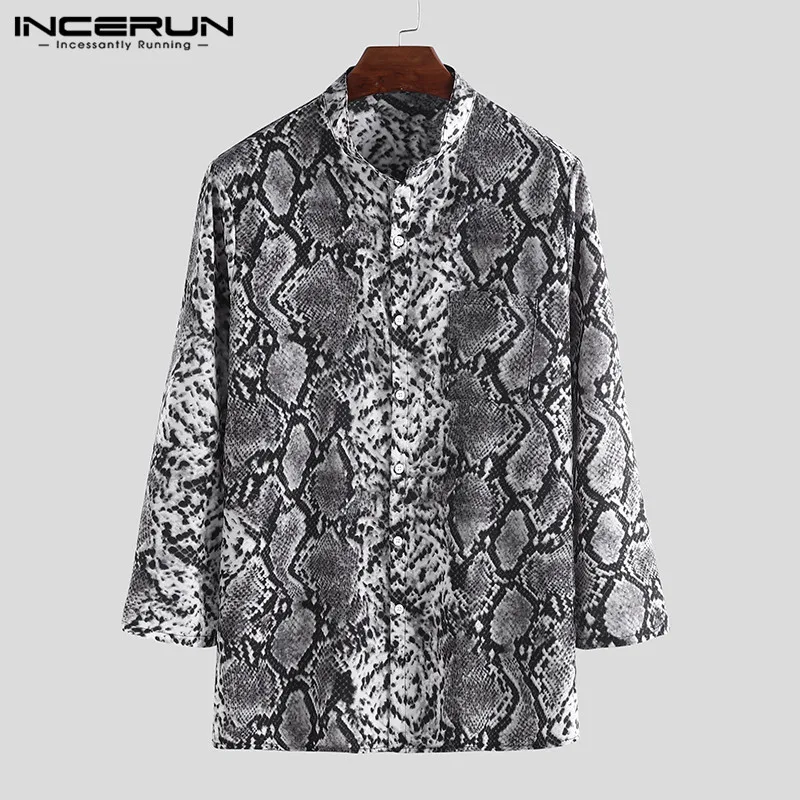 INCERUN, леопардовая рубашка, мужская, сексуальная, глубокий v-образный вырез,, на пуговицах, с длинным рукавом, топы, модная уличная одежда, вечерние, повседневные рубашки для мужчин, Camisa