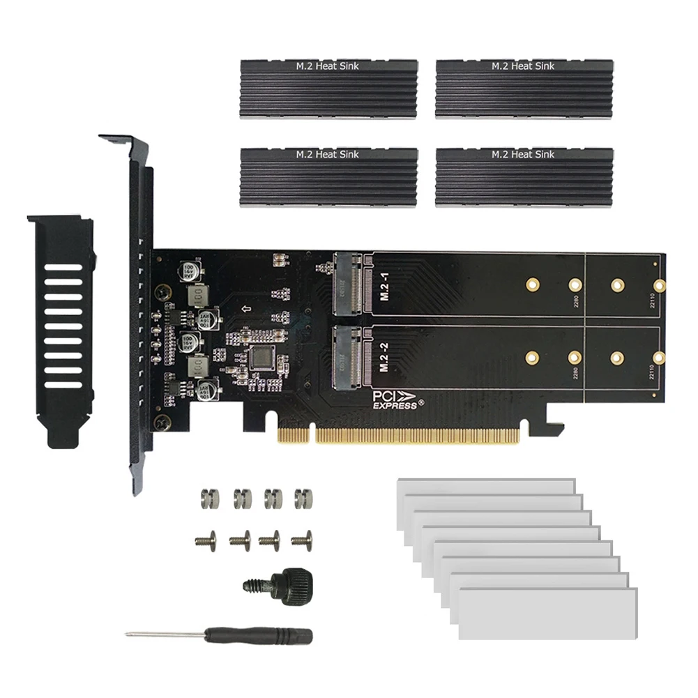PCIe To M2 Adapter Card, PCIE X16 4 Port M2 NVME M Key SSD Add on Card M.2 PCI Express X16
