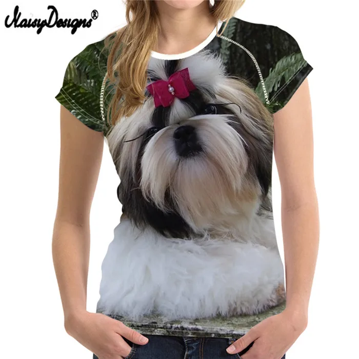 Женская футболка Топ Shih Tzu Dog с круглым вырезом, футболка, дышащая одежда ummer, Прямая поставка,, Col Roul Femme - Цвет: LMF1246BV