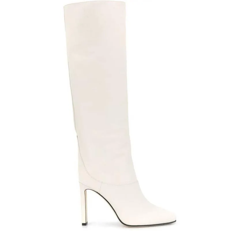 Модные женские сапоги до колена; сезон осень-зима; Теплая обувь для вечеринок; женские мотоботы с квадратным носком на высоком каблуке; высокие сапоги - Цвет: white long