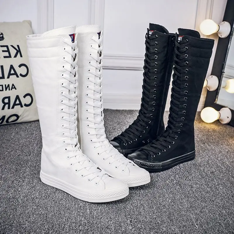 

Women Zipper Long Boot Ladies Canvas Boot Girls Wint