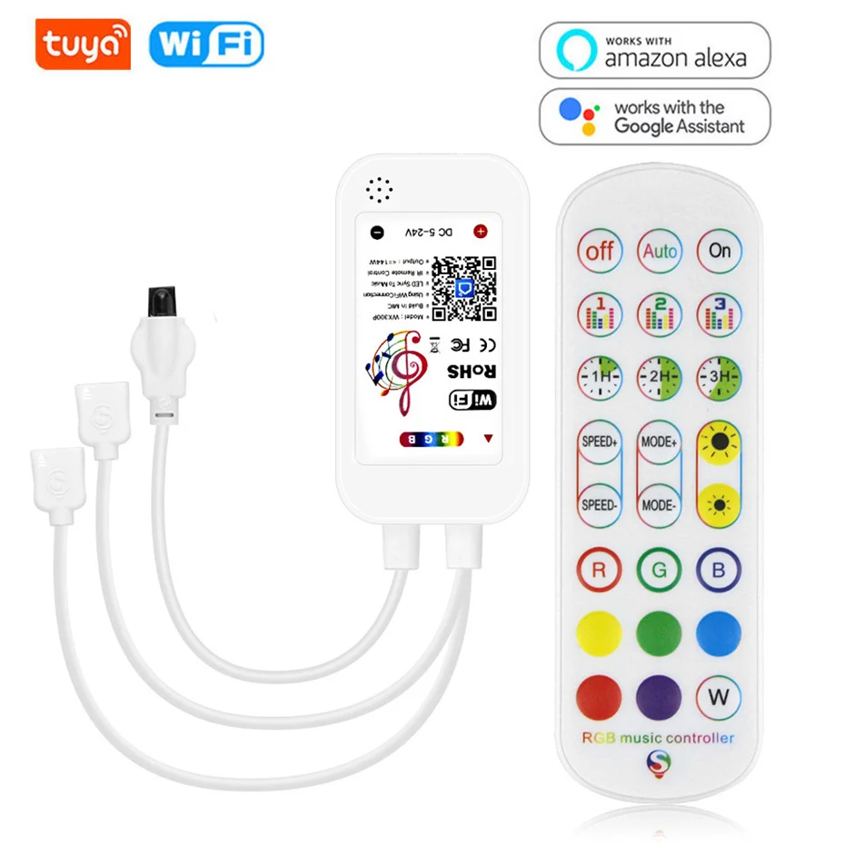 Tuya Smart LED Strip light RGB Dimmer Controller 24key remote Voice and Music Sync Build in Microphone DC5V 12V 24V for Alexa gledopto wled light bar digital rgb ic color led wifi app alexa echocontrol dc5v usb microphone music mode diy dynamic lighting