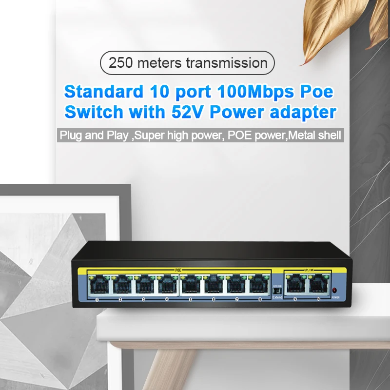 DIEWU 8 Ports RJ45 10100Mbps POE Network Switch Intelligent Power