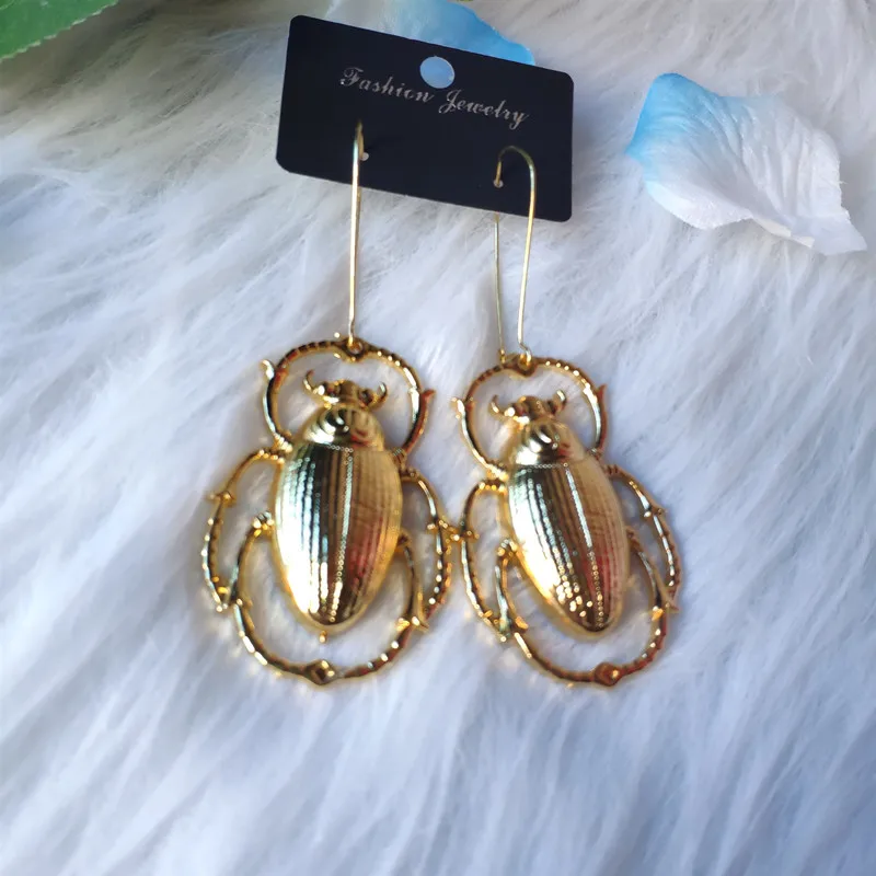 Dangle Earrings Drop Earrings Long Earrings Animal Earrings Golden Earrings Giant Golden Colour Scarab Beetle Earrings Insect Jewelry Fashion Long Novelty Big Dangle & Drop Women Gift Trend