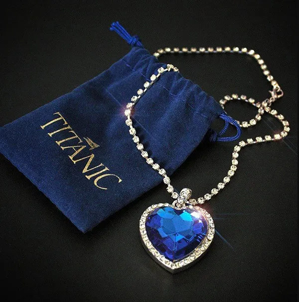 Titanic Heart Of Ocean Blue Heart R Necklace Velvet Bag
