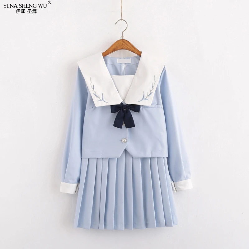 Japanese School JK Uniform Long Short Sleeve Shirt Pleated Skirt Suits for Teenage Girls Cheerleading Chorus Party