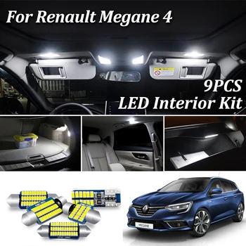 

9Pcs White Canbus Car LED Bulbs For 2016 2017 2018 Renault Megane IV 4 MK4 LED Interior Trunk License Plate Light Lamp Kit