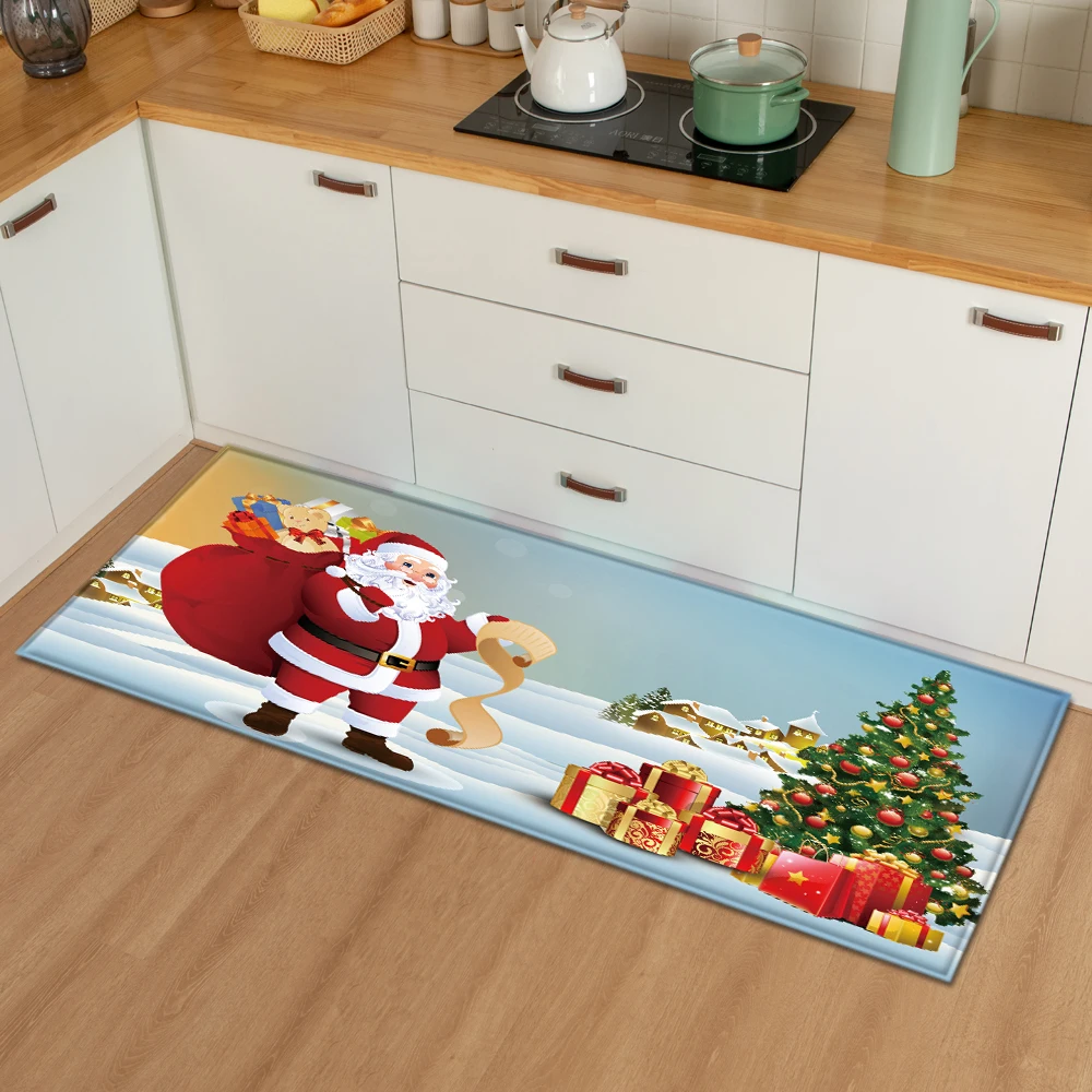 Christmas Kitchen Mat Bedroom Entrance Doormat 3D Pattern Home Floor
Decoration Living Room Carpet Bathroom Non-Slip Rug