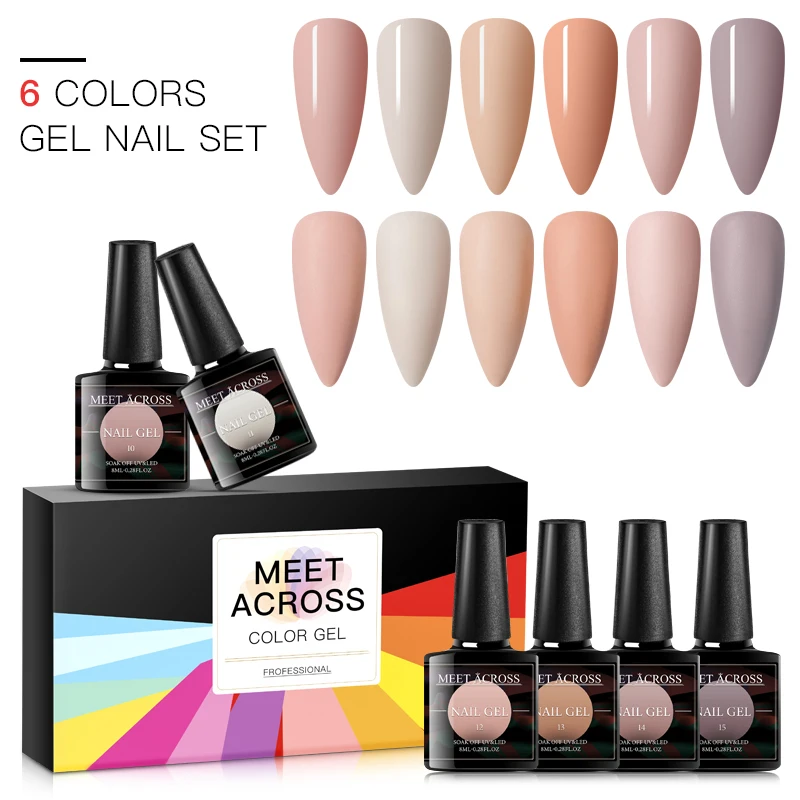 MEET ACROSS Matte Nail Gel Set Need Matte Top Coat Pure Color Semi Permanent Soak Off Gel Varnish DIY Nail Art Gel
