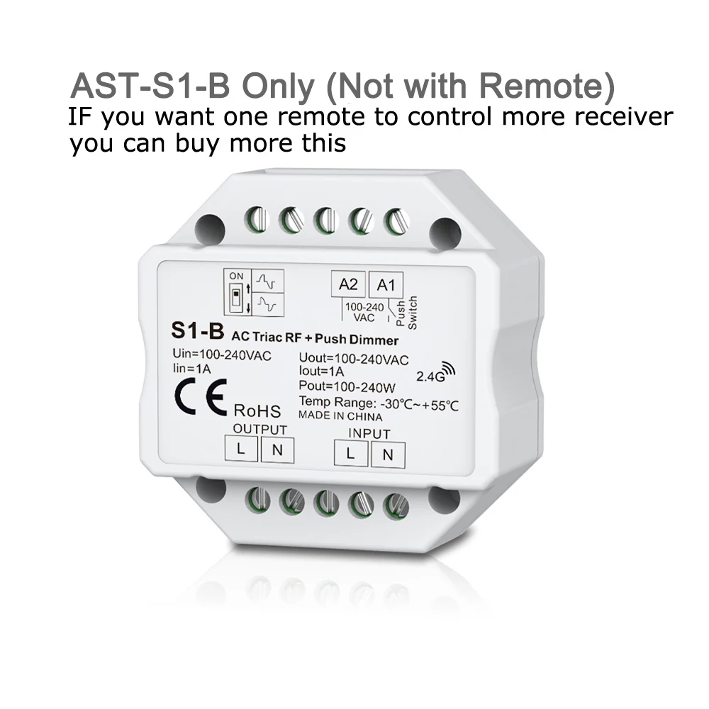 S1-B Dimmer Only 220V Triac Dimmer RF2.4G беспроводной пульт дистанционного управления кнопочный переключатель светодиодный светильник AC 110V 230V 220V умный Wifi светодиодный диммер переключатель - Цвет: S1-B Dimmer Only