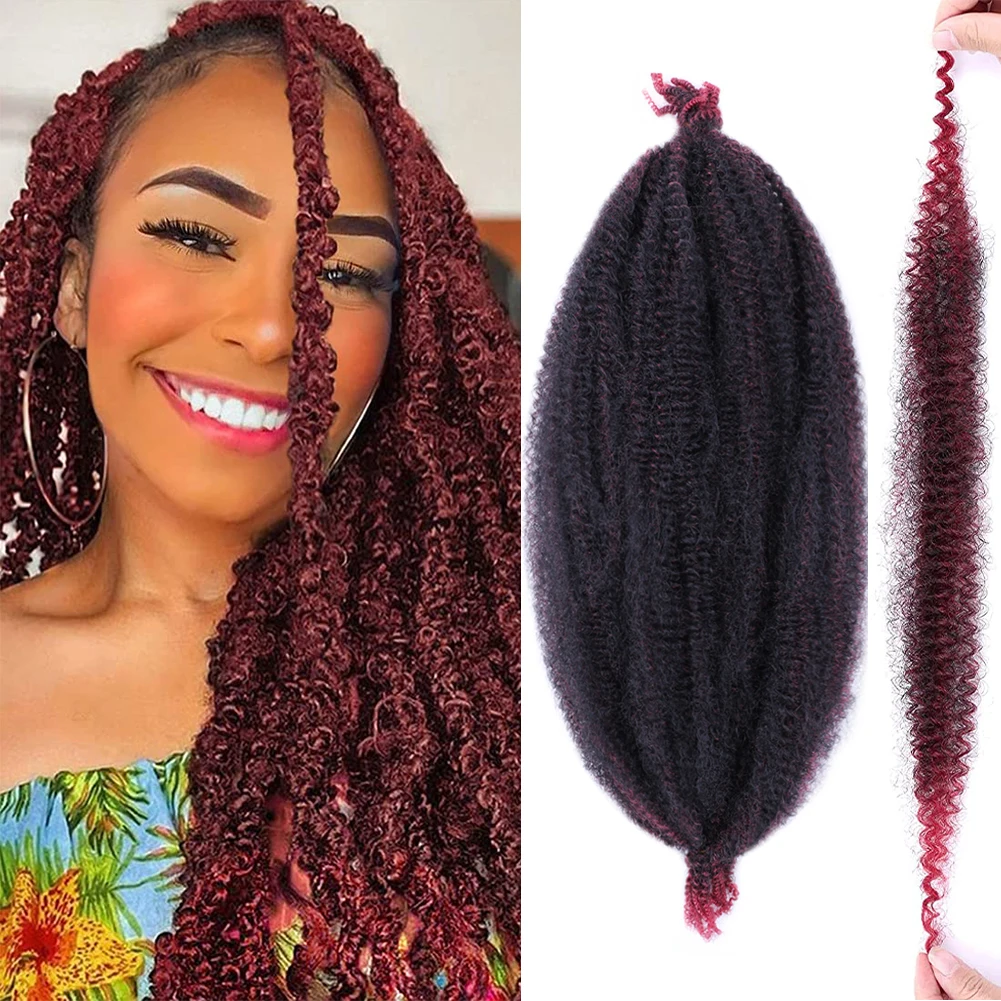 Springy Afro Twist Crochet Hair Fluffy Marley Braiding Hair Pre Fluffed Spring Twist Hair For Butterfly Locs Black Burgundy