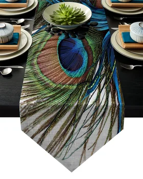 

Peacock Feather Art Table Runner Table Flag Home Party Decorative Tablecloth Table Runners for Wedding