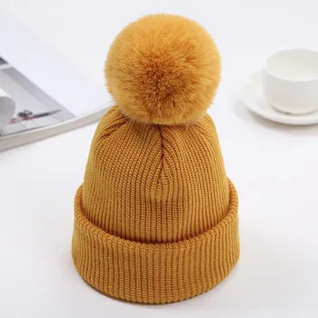 

Children Hat Baby Beanies Hat Winter Pom Pom Knitted Wool Ball Hat kids Casual Solid Color Warm pompoms Hat Cute Cap