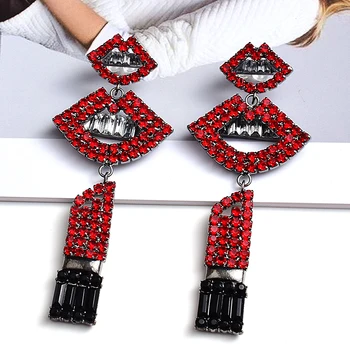 

New Design Statement Lip Crystal Long Drop Earrings High-Quality Fashion Trend Jewelry Accessories For Women Wholesale