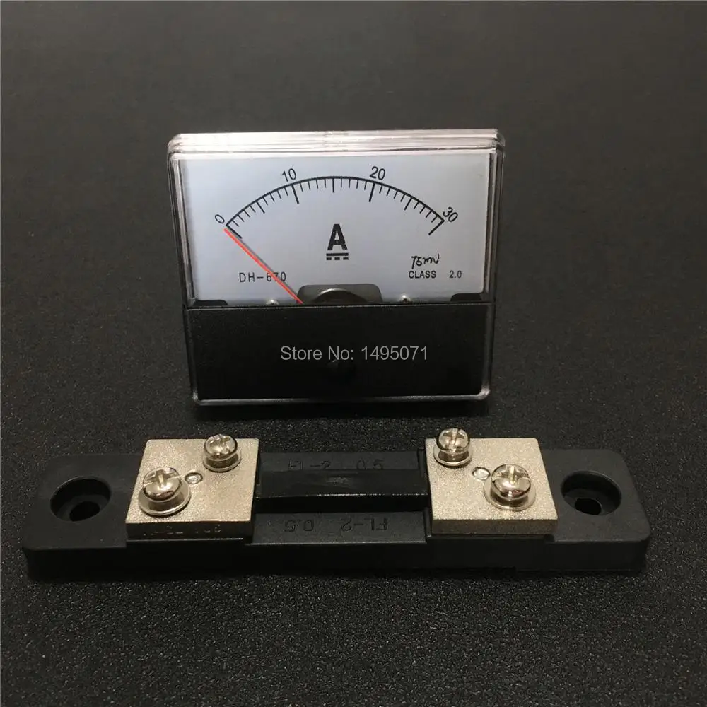 

1pcs DH670 Analog Amp Panel Meter DC 0-30A Current Ammeter Mechanical Pointer Gauge 30A w External Shunt Resistor 75mV FL-2 0.5