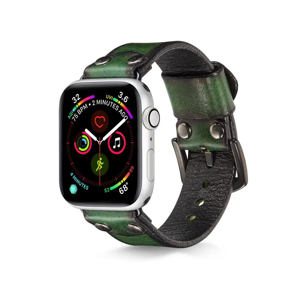 Retro Leather watch band strap for apple watch 1 2 3 4 5 iwatch watchbands 38mm 42mm 40mm 44mm - Цвет ремешка: Green
