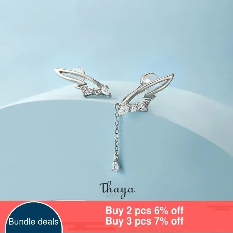 Thaya-pendientes de plata de primera ley con forma de alas para mujer, aretes pequeños, plata esterlina 925, estilo coreano negro, sin perforación, joyería fina ► Foto 2/6