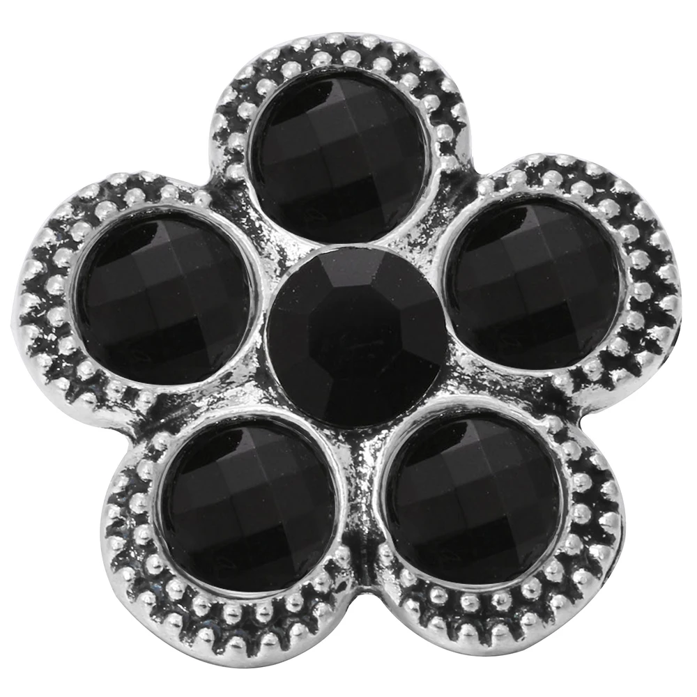 5pcs/lot Black Snap Jewelry Fashion Rhinestone Flower 18mm Snap Buttons For 18mm Leather Button Bracelet
