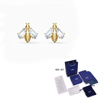 

2020 SWA New ETERNAL FLOWER BEE pierced earrings delicate golden bee shape Crystal earrings Female Fashion Jewelry Gift