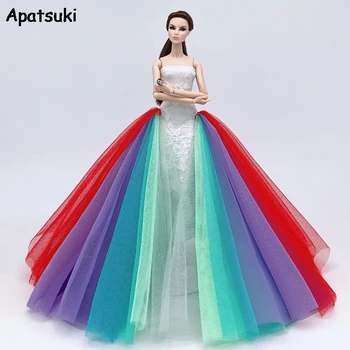 

Colorful Rainbow Fashion Doll Dress For Barbie Doll Wedding Dresses Outfits Party Gown For 1/6 BJD Doll Clothes Accessories
