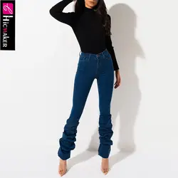 Для женщин; Большие размеры высокая посадка на пуговице вниз драпированный обтягивающий джинсовые штаны облегающие скини уличная