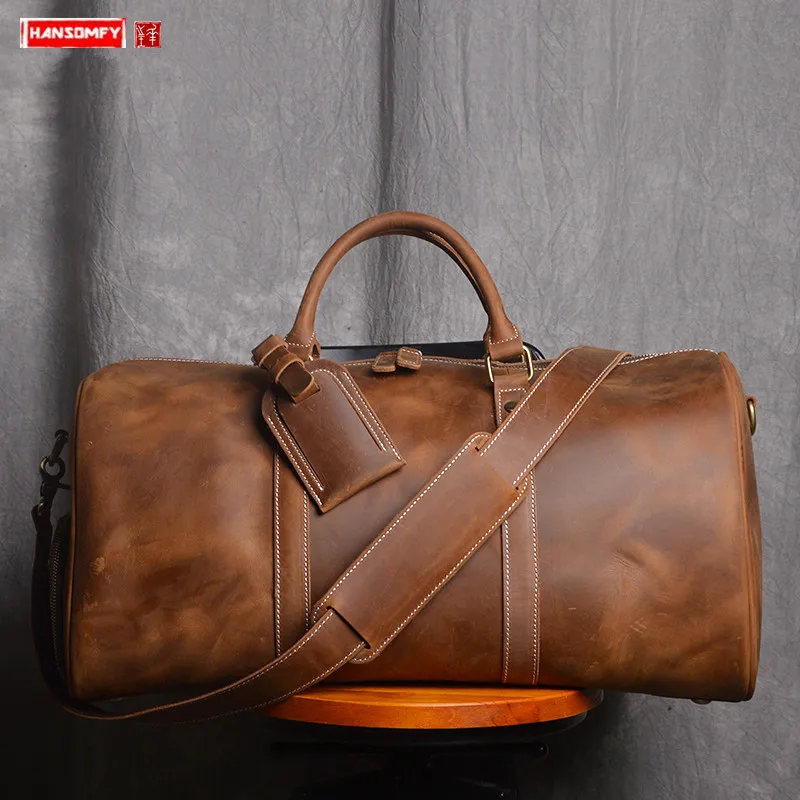 Новая Ретро Мужская сумка, багажная сумка, Европа и Америка, crazy horse, кожаная дорожная сумка из воловьей кожи, Большая вместительная сумка на плечо