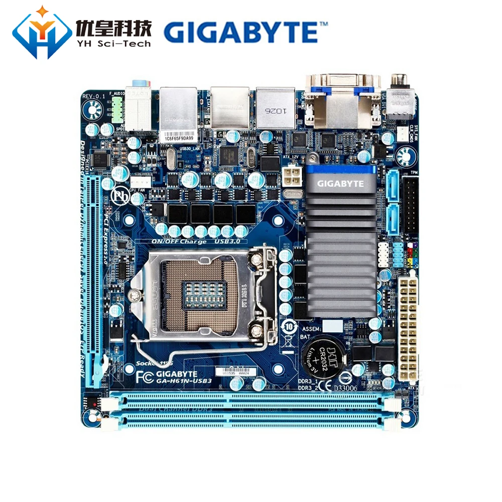 Оригинальная б/у настольная Материнская плата Gigabyte GA-H61N-USB3 H61 Socket LGA 1155 Core i7/i5/i3/Pentium/Celeron DDR3 16G Mini-ITX