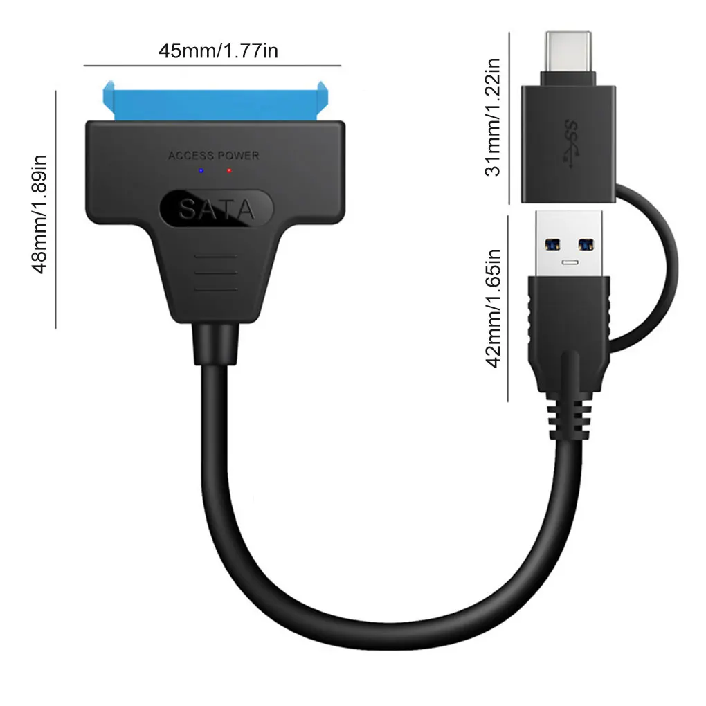 SATA Adapter Cable Harddisk To USB Type-c Converter Cord USB 3 0 2-in-1 Fast Transmission Speed Cable