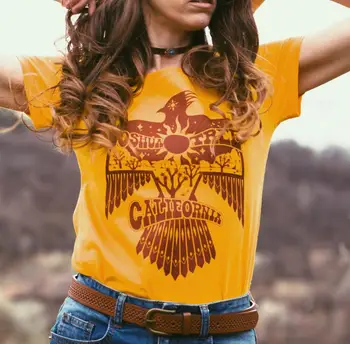 

2020 Summer joshua Tree Thunderbird graphic tee Female Plus Size 70s 80s Vintage Gold Tees Funny Southwest Native t shirt Women