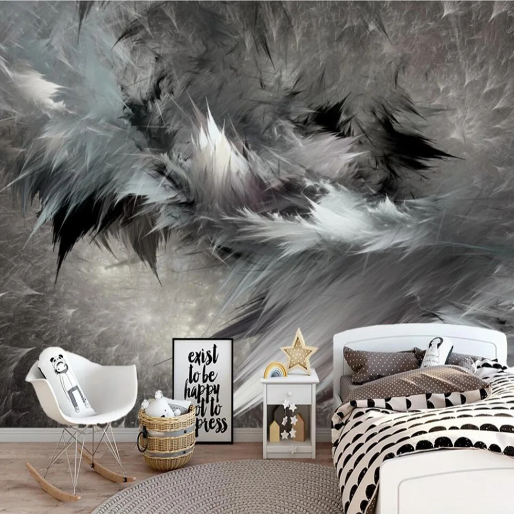 Пользовательские 3D обои скандинавские Абстрактные Художественные черно-белые перья трехмерный фон стены