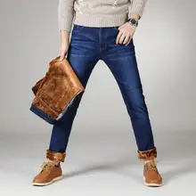 Зимние меховые теплые мужские джинсы, байкерские хип-хоп джинсы, обтягивающие зимние теплые джинсы