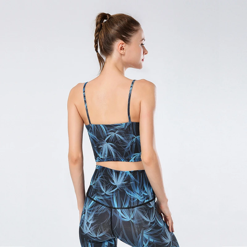 2 Piece Women Print Yoga Sets Running Jogging Workout Gym Sport Suit Seamless Quick Dry Crop Top Leggings Fitness Set