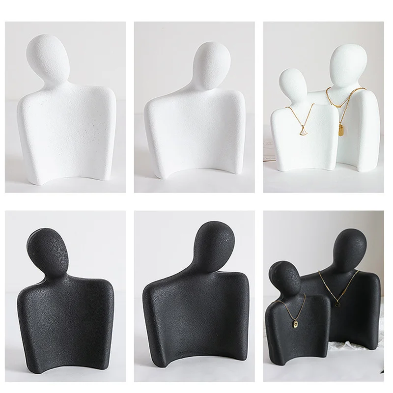 Nice 2pcs/Set Black Matte Resin Necklace Jewelry Display Stand Medium Side Portrait Model Necklace Matte Resin Display Props