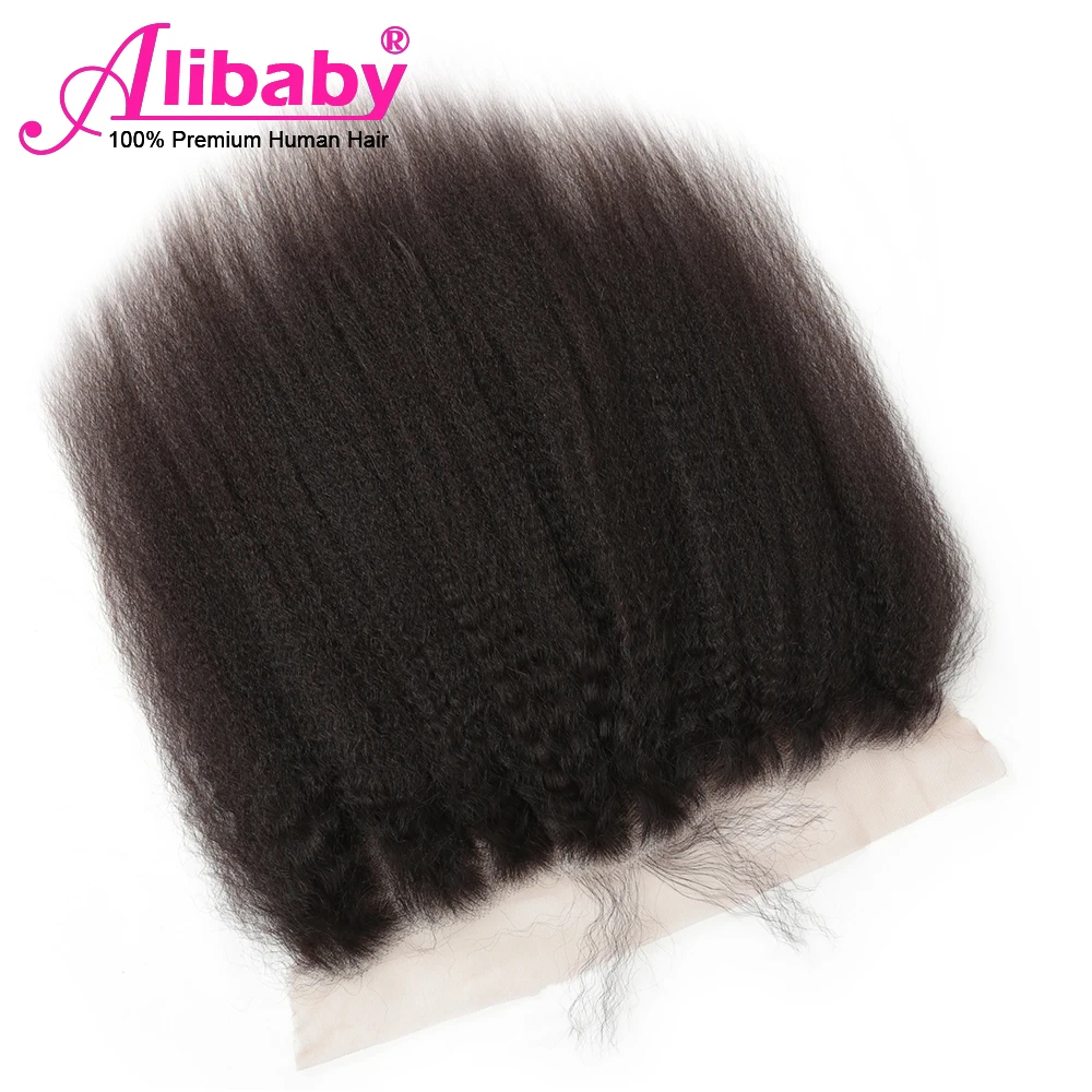 Alibaby кудрявые прямые волосы закрытие 8'-2" 13X4 уха до уха кружева лобовое Закрытие с волосами младенца Yaki человеческие волосы кружева Fronal