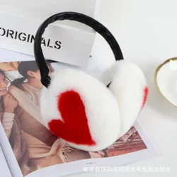 Women Girl Winter 100% Rabbit Hair Warm Earmuffs Ear Muffs Earwarmers Heart Pattern Stitching Color Earlap Warmer Headband