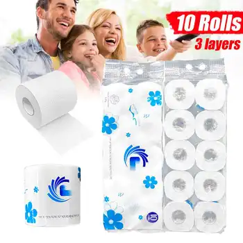 

10 Roll Paper Towel - Native Wood Pulp Smooth Soft 3-Ply Paper Towel Bathroom Toilet Tissue Paper embossingDegradable Roll Paper