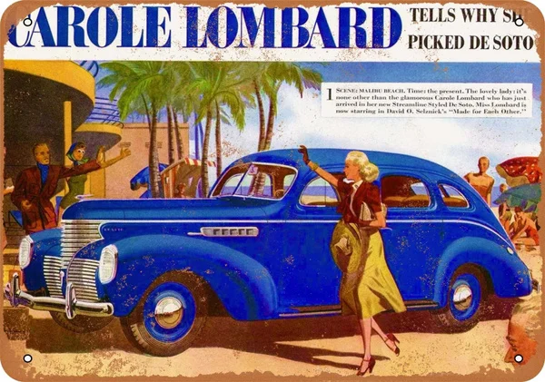 

Carole Lombard for De Soto Vintage Alcohol Metal Tin Sign Poster Wall Plaque