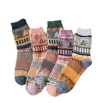 

Autumn And Winter New Warm Rabbit Wool Men Socks Man Business Socks Vintage National Wind Thickened Tube Socks 5Pairs