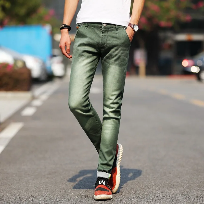 Pantalones vaqueros ajustados para hombre, Jeans elásticos de moda, color verde, negro y azul, 2023 _ - AliExpress Mobile