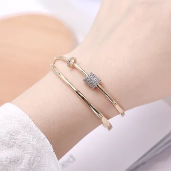 

SWOUR New Fashion Jewelry Cubic Zirconia Small Round Circle Moving Hoops Opening Cuff Bangle Bijoux For Women Top Quality S540