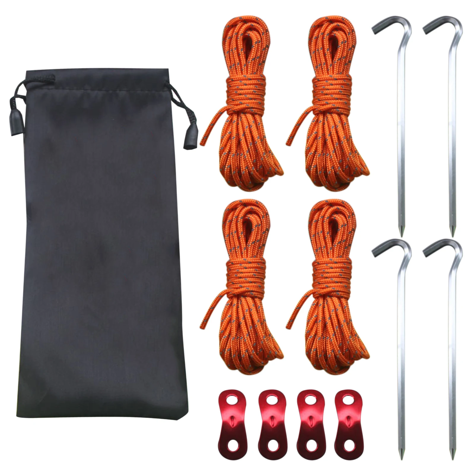 Camping Tent Cord Rope Set With Aluminum Tensioners And Tent Stakes